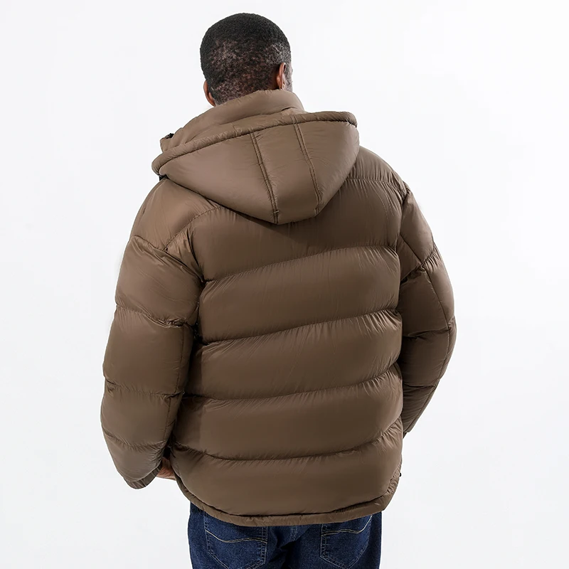 Wholesale Casual Street Winter Detachable Hood Puffer Coat Jacket Custom Waterproof Ripstop Down Puffer Jacket For Men