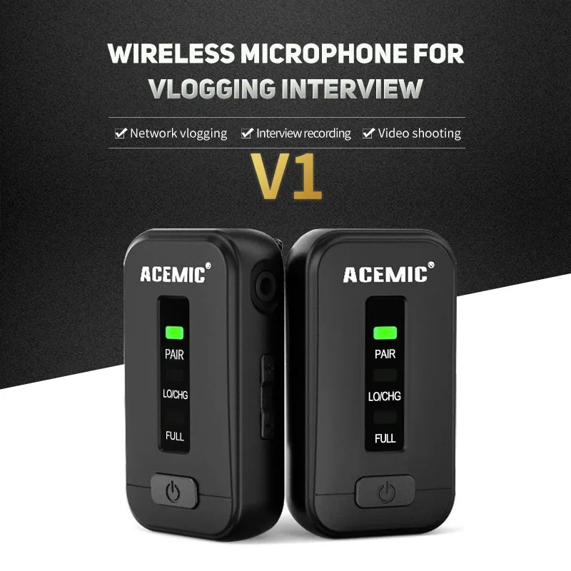  Портативная беспроводная петличная микрофонная система ACEMIC V1 2 4G видеомикрофон для смартфонов