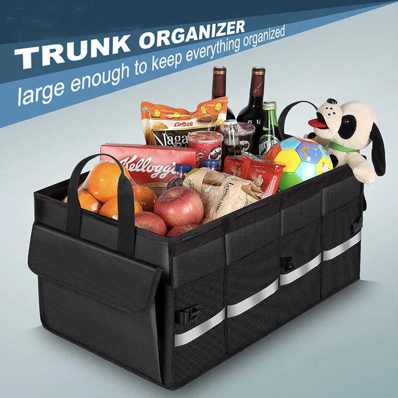 Collapsible Car Trunk Storage Organizer Car Storage Box with Foldable Lid Durable Car Cargo Trunk Organizer with Cover