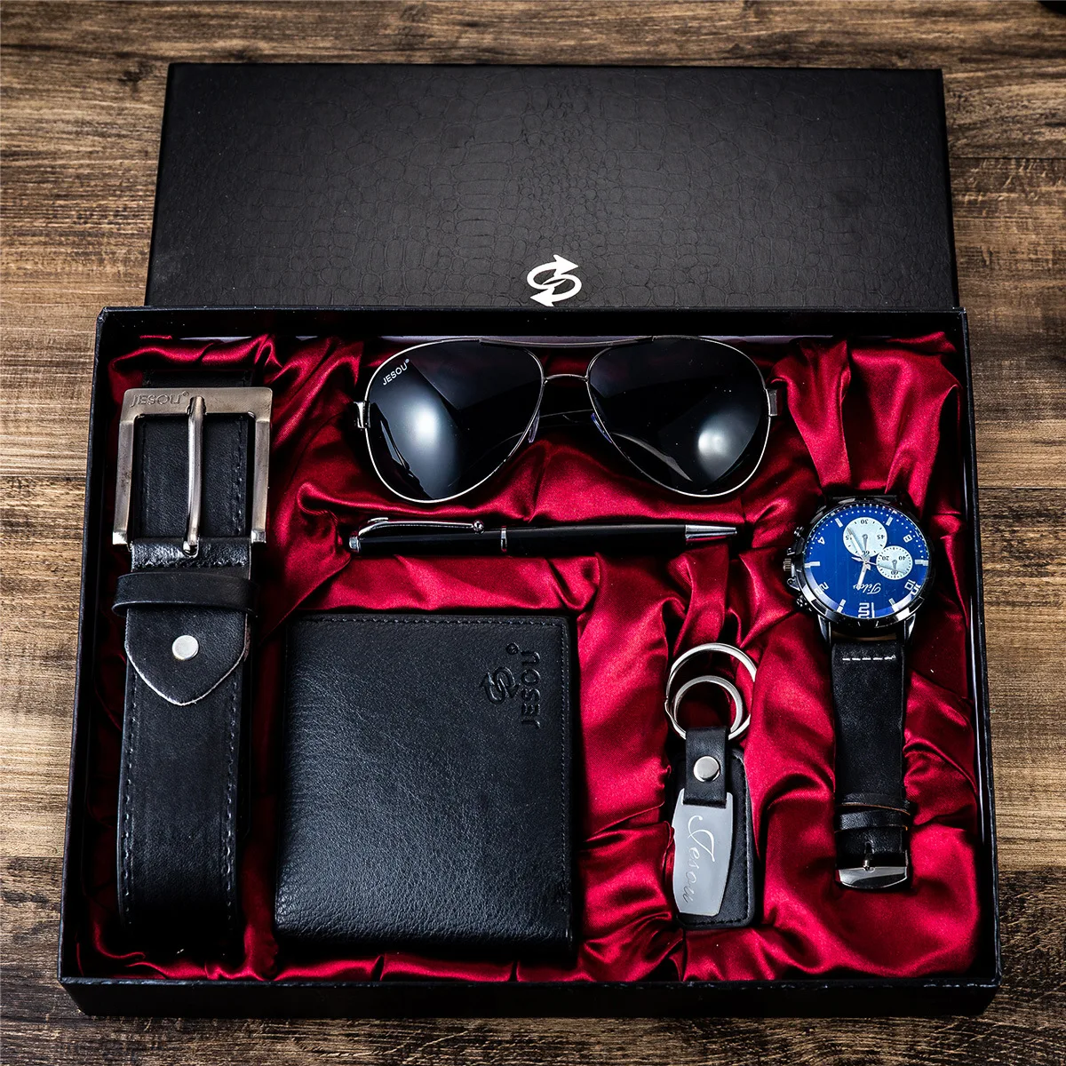 wholesale Quartz Watches set Men Luxury Fashion sunglasses belt Watch gift set for men