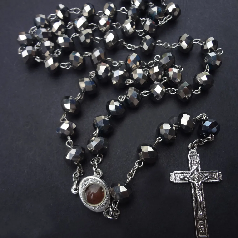 8 * 10mm large crystal rosary cross religious jewelry necklace  wholesale