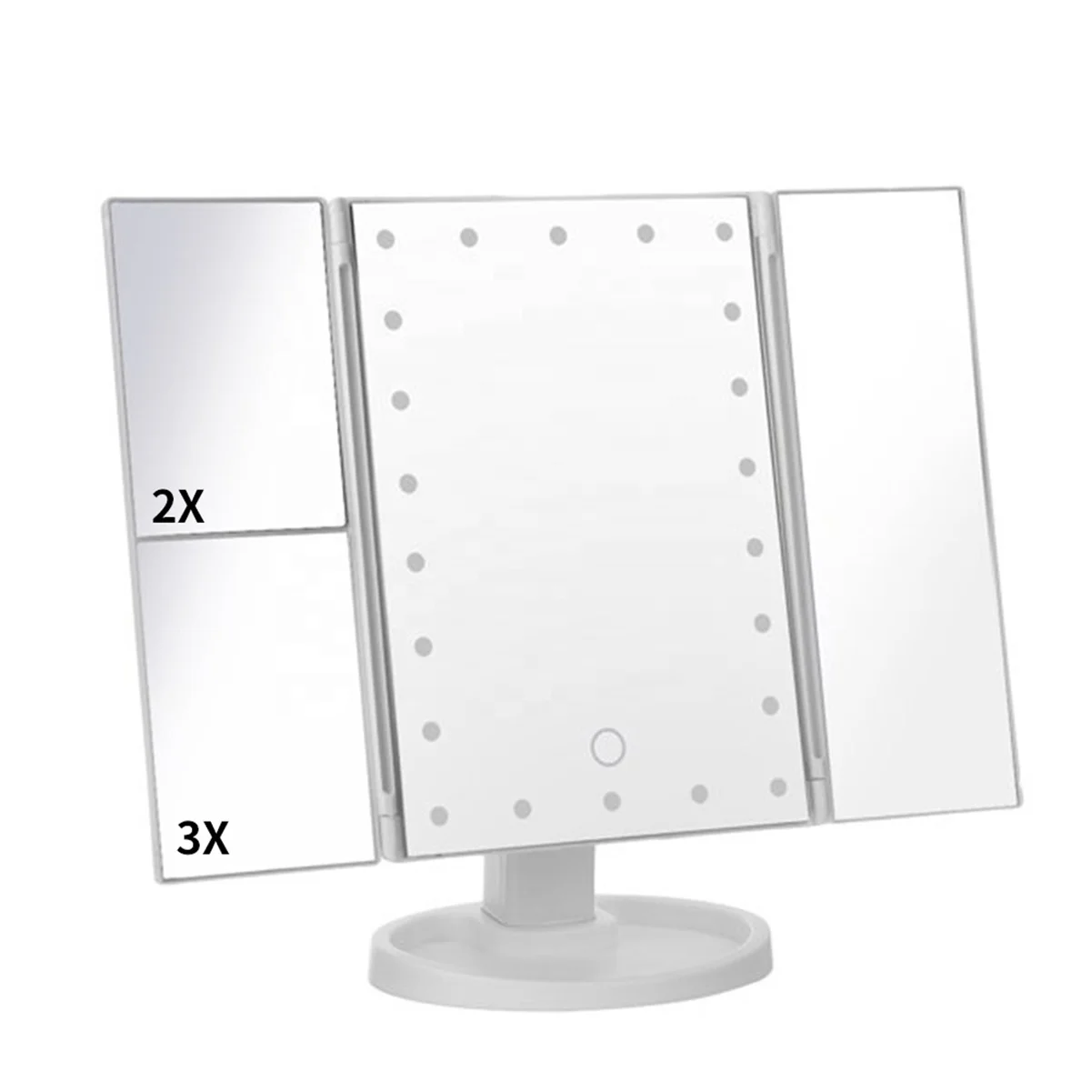 3 Folds Lighted Vanity Makeup Mirror,1X/2X/3X Magnification, 22 LED Light Bright Table Mirror with Touch Screen