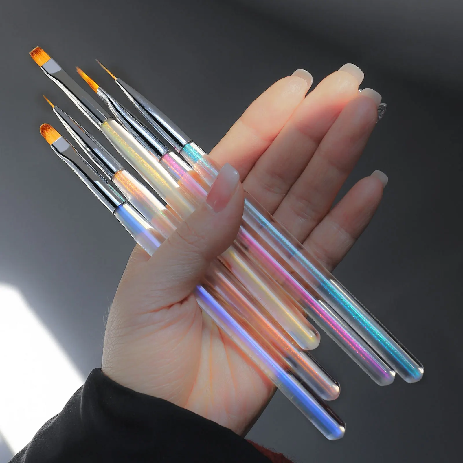 Hot Nail Brushes Japan Custom Logo Manicure Colorful Handle Acrylic Luxury Nail Art Brush Set For Salon