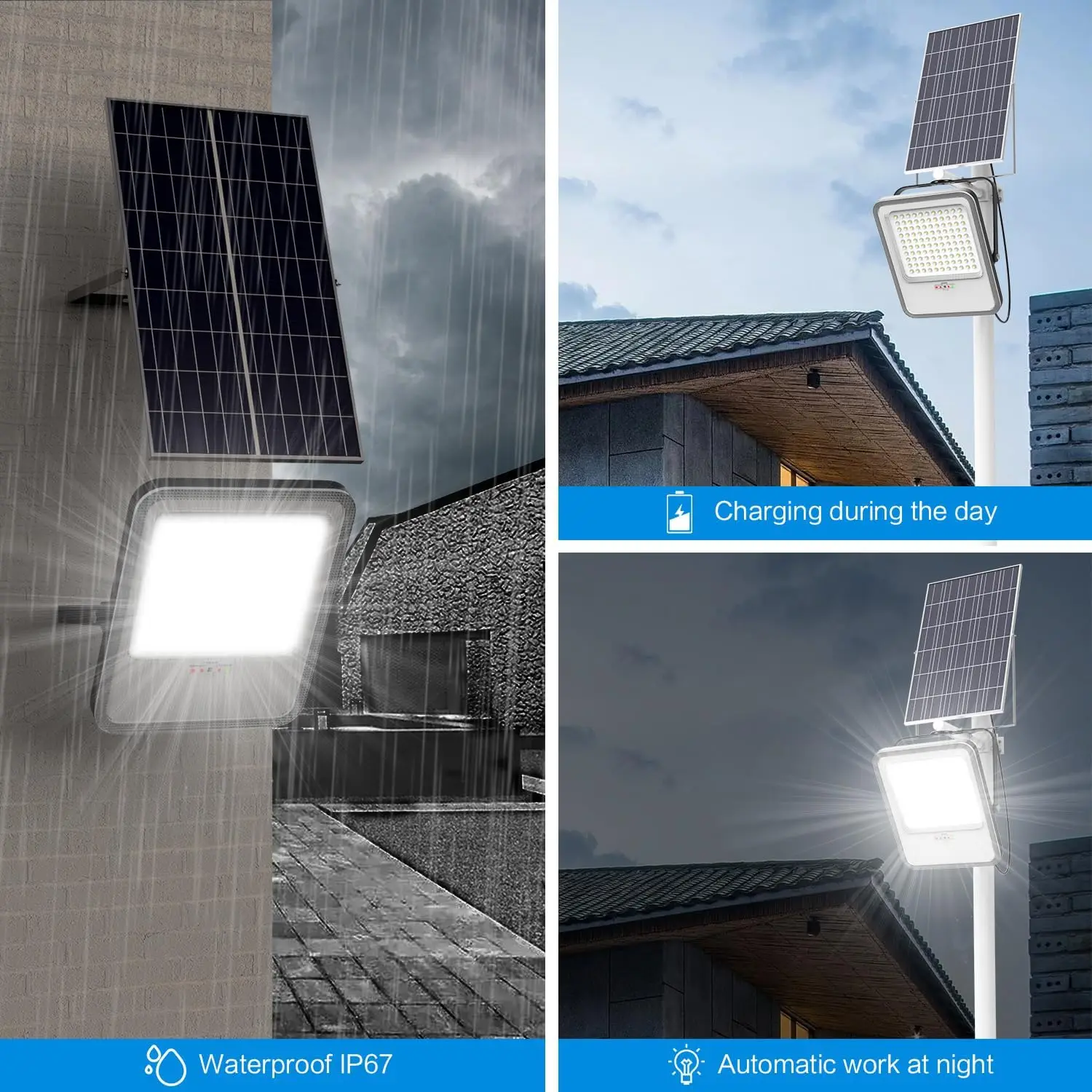 ABS Solar Floodlight 100W 200W 300W 400W 500W White Warm white Remote Control IP65 Solar Flood Lamp Outdoor Wall Light Spotlight