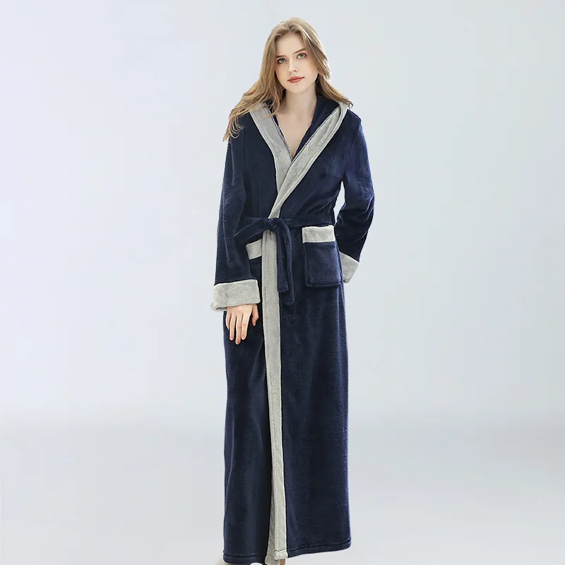High Quality Bathrobe Pajamas Winter Thicken Flannel Bath Robe Long Plus Size Lovers Couples Night Dressing Gown Nightgown