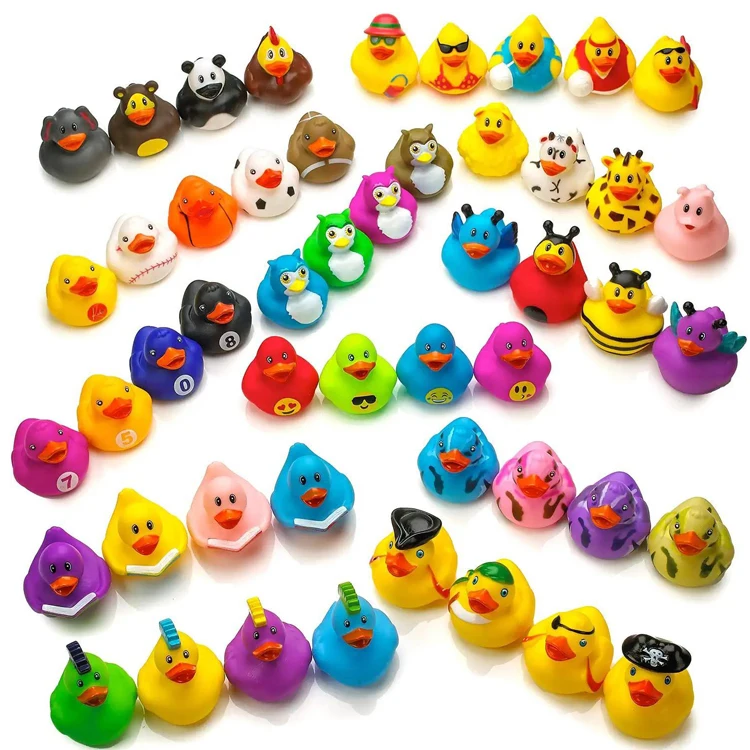 Promotional Custom Plastic Toy Animal Weighted Floating Race Assorted Bath Toy Rubber Ducky Bulk Bathtub Squeaky Bath Duck