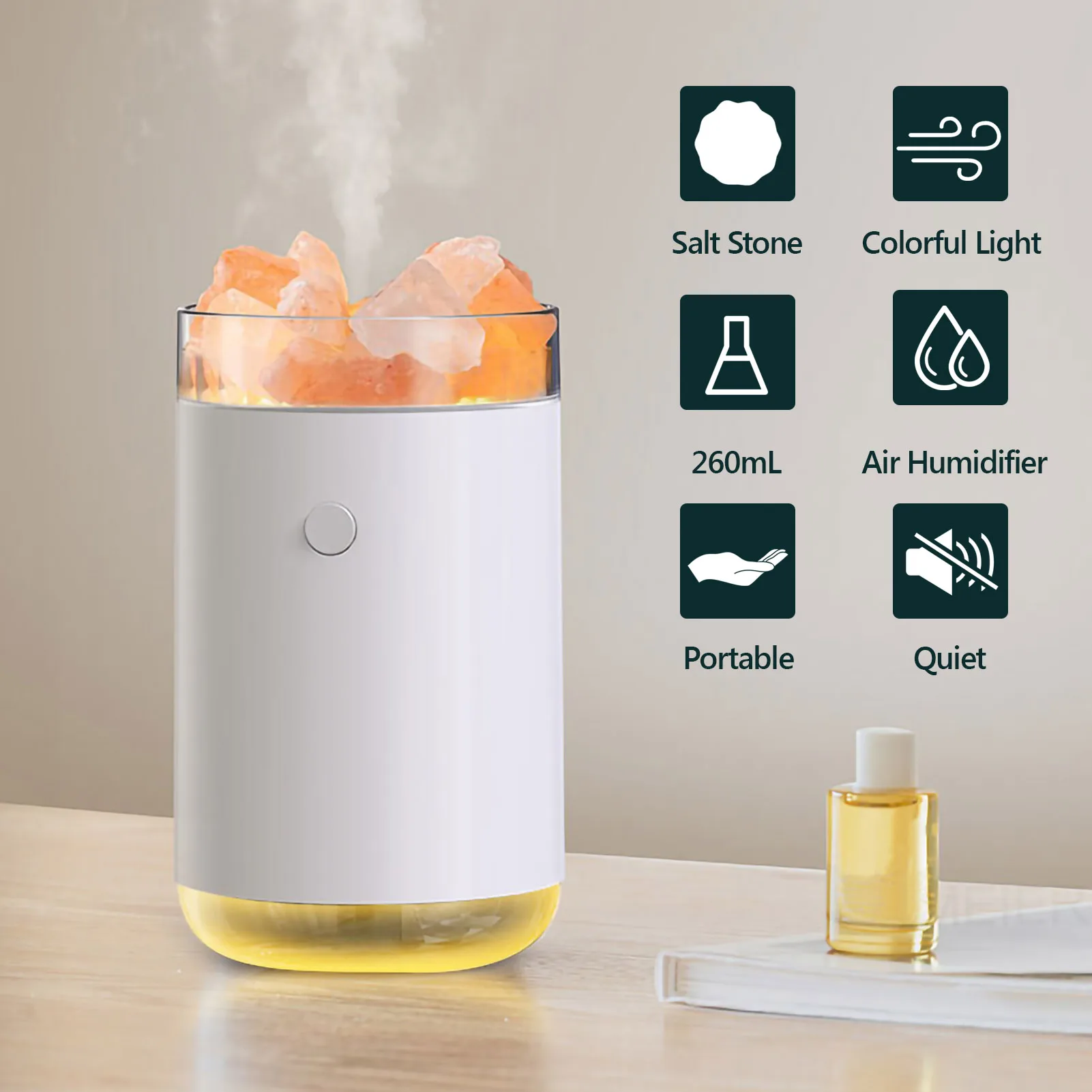 Wholesale Himalayan Crystal Stone Salt Lamp Air Diffuser 260Ml Air Humidifier Cotton Swab Dehumidifier For Bedroom