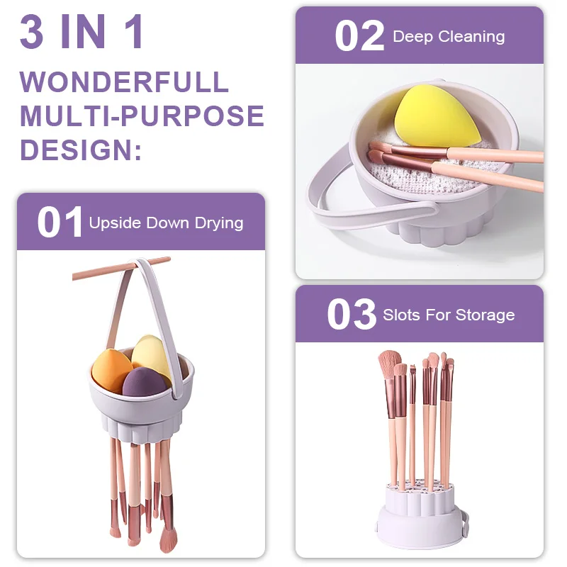 3 In 1 Eye Makeup Brush Cleaner Bowl Silicone Dryer Machine Cosmetics Brushes Washing Cleaning Drying Holder Storage Tool