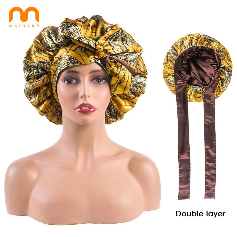 Женская двухслойная Атласная шапочка для сна с логотипом на