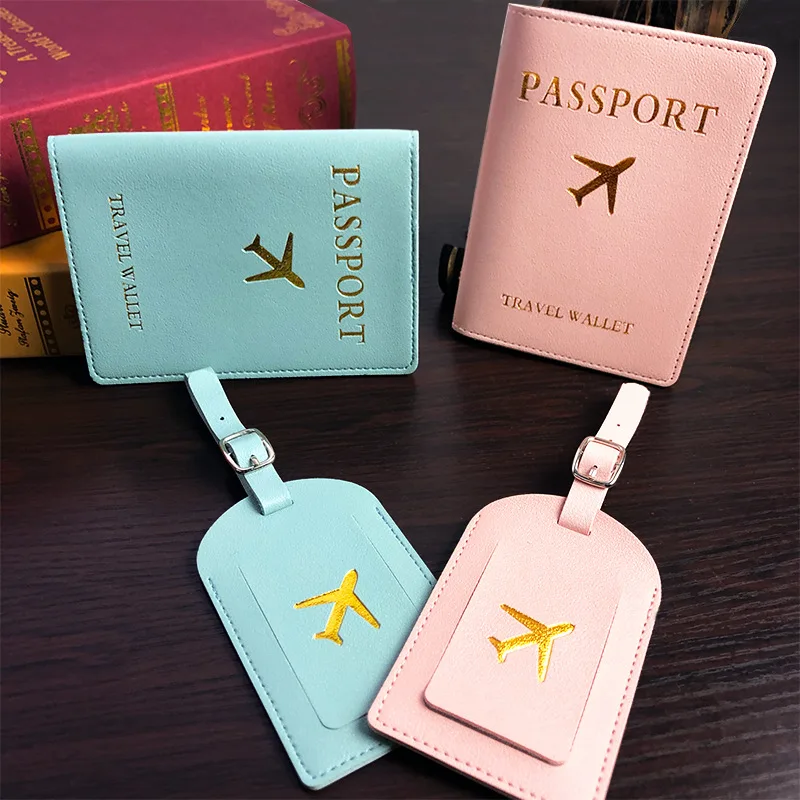 wholesale pu leather passport cover card holder low price travel passport cover and luggage tag set passport holder