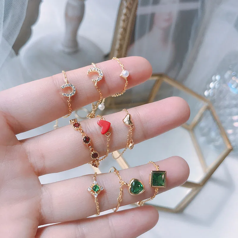 Irregular Shape Multi Color Gem stone 925 Sterling Silver Twitch Chain Adjustable Ring For Women