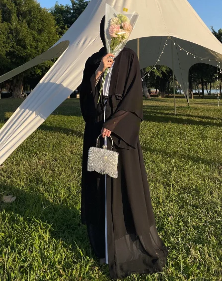 Wholesale Turkey Elegant EID Women Muslim Dress Chiffon Modest Muslim Dress Matching Hjiab Kimono Open Dubai Abaya robe cardigan