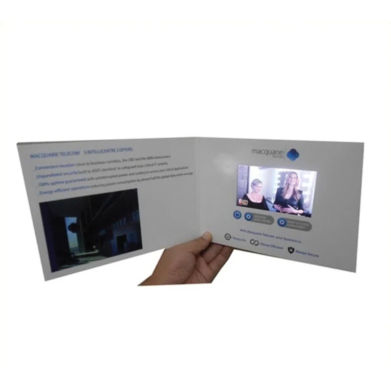 Latest 4.3 inches LCD Screen Video Player Brochure with Pocket, Buttons or USB Key for Promotional LCD TV BROCHURE CARD