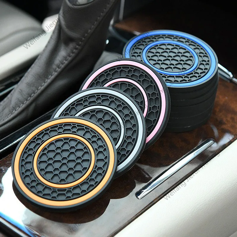 Hot selling car universal double circle honeycomb patterned coaster with embedded anti slip and heat-insulating silicone pad