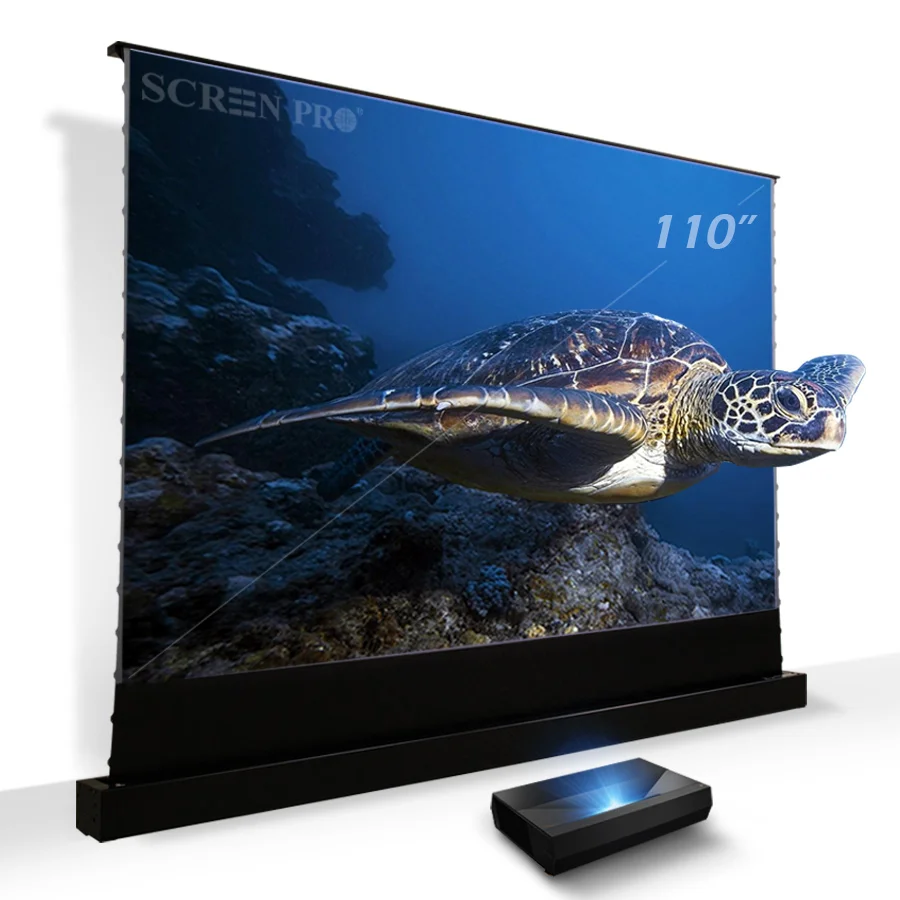 SCREENPRO 110 inch ALR Screen Motorized Floor Rising Screen with Ambient Light Rejecting UST Screen