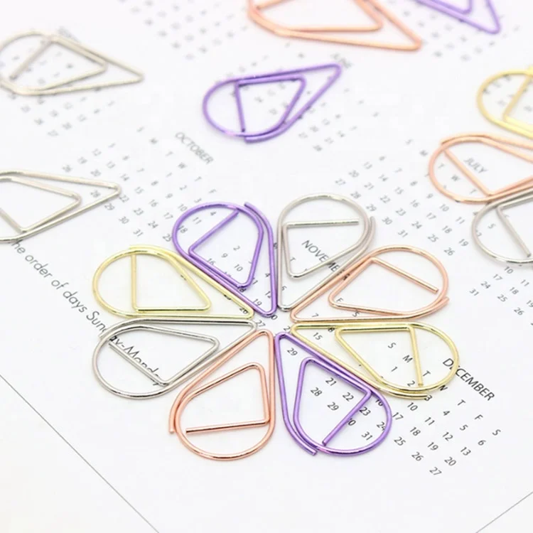Multicolor Metal Bookmark Paper Clips Assorted Sizes Cute Water Drop Paperclip