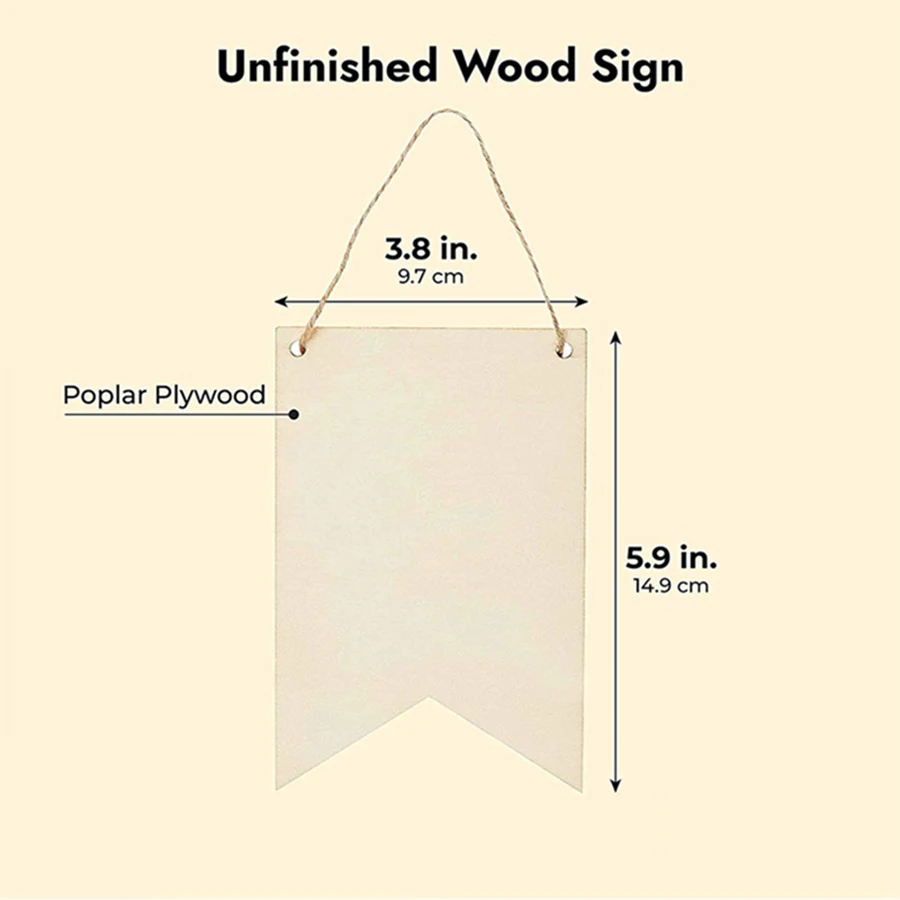 Unfinished Blank Wood Sign for Crafts DIY Painting Banner Flags Christmas Wedding Birthday Party Home Wall Hanging Decor