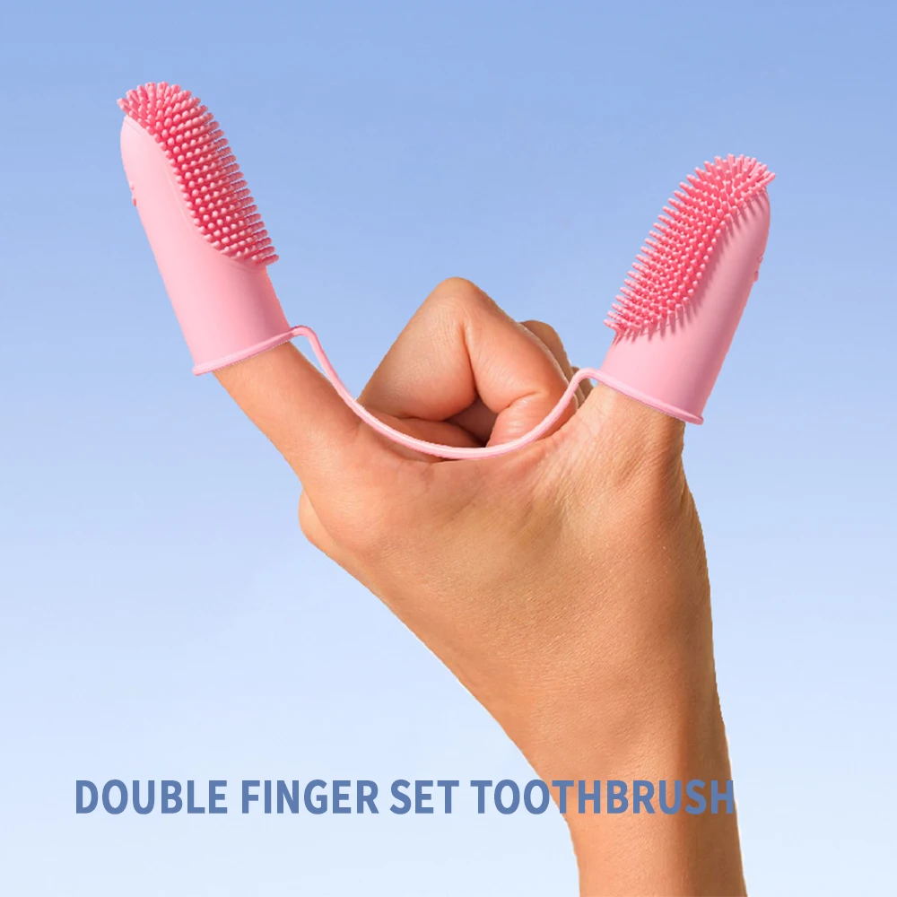 Soft pet oral care clean teeth bad breath two-finger toothbrush pet teeth brush pet finger tooth brush for dogs