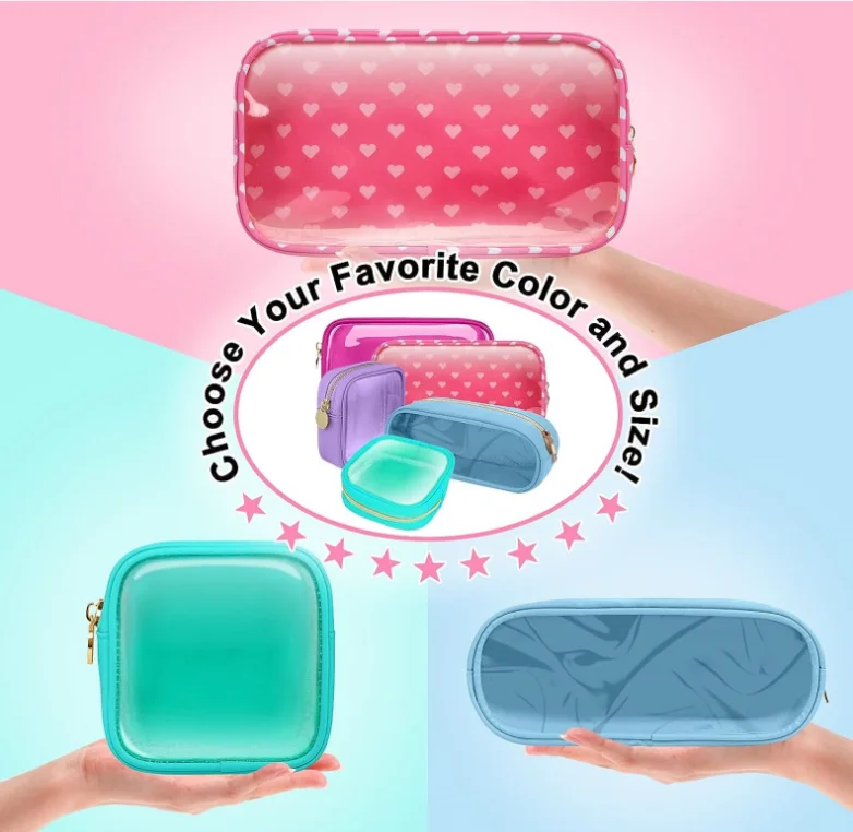 New Pink Small Transparent Make Up PVC Waterproof Nylon Cosmetic Pouch Mini Makeup Bag With  Zipper