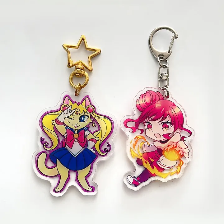 Custom Made Metal & Acrylic Digital Photo Keychain Personalized UV Silk Screen Printing Anime Style Keychain for Keys