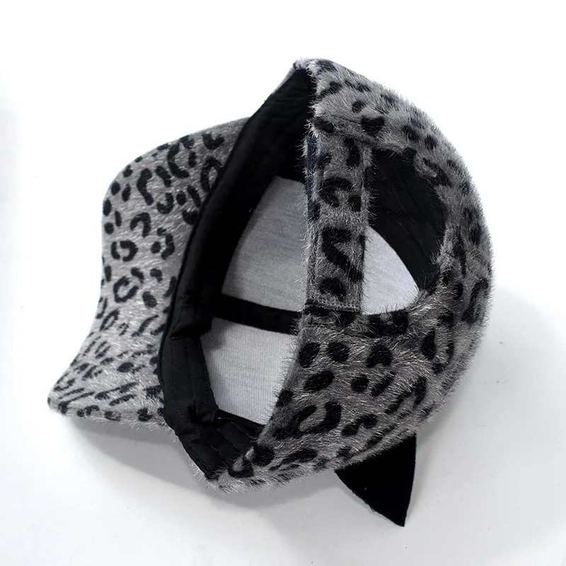 wholesale  Ladies Women Adjustable Unique 6 Panel Custom Leopard Baseball Cap With Cat Ears