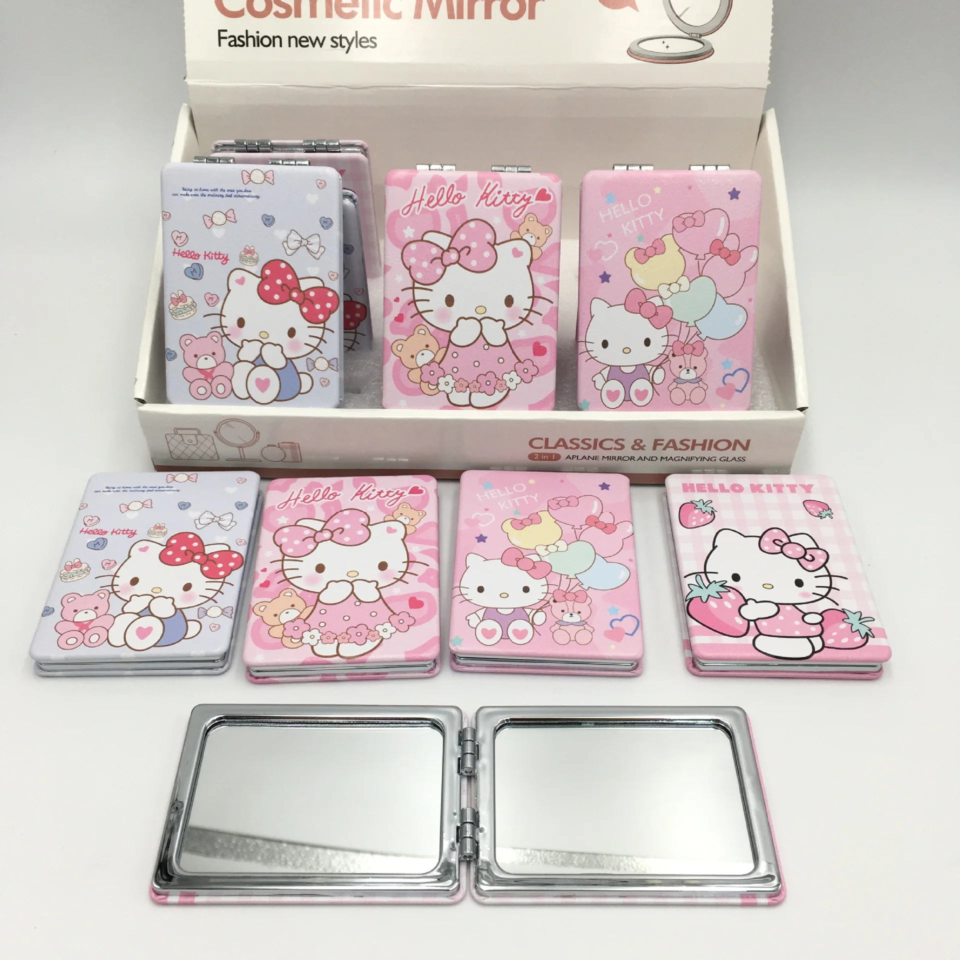 Travel Cute Compact Pocket Mirror Small Pocket Makeup Mirror with 1X/2X Magnifying PU Leather Kawaii Mirror