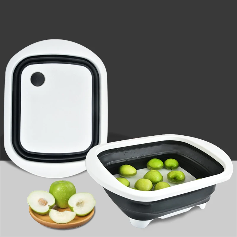 Wholesale 3 In 1 Multi-Function Custom Home Gadgets Kitchen Collapsible Folding Cutting Board Storage Basket With Dish Tub