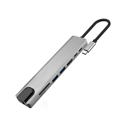 Многофункциональный адаптер концентратора Usb Type-C HDMI-совместимый 8 в 1 Usb-концентратор для Macbook Pro и ноутбуков Windows