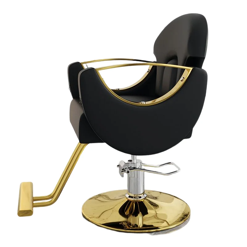 Парикмахерская мебель, стильные кресла для волос золотого цвета с черным гидравлическим регулируемым салонным оборудованием и мебелью, парикмахерское кресло для меня