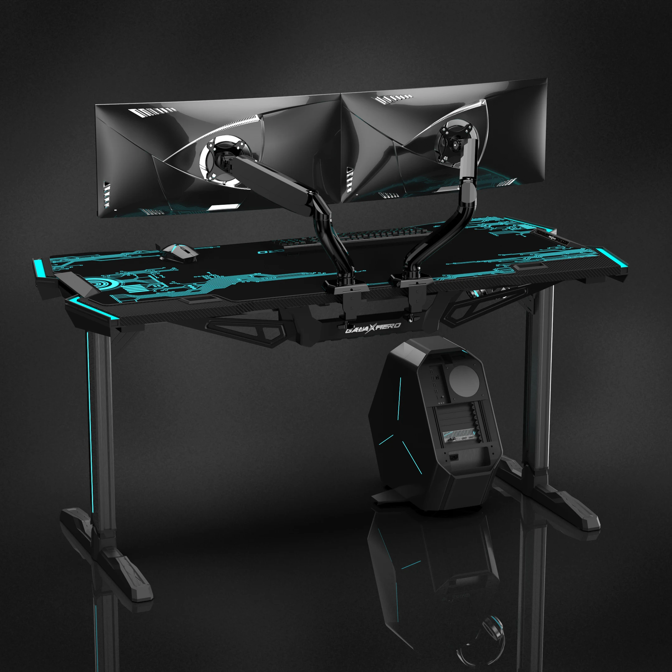 
2020 Galaxy I Latest design LED lighting large MDF carbon fiber texture gaming table PC computer gaming desk 