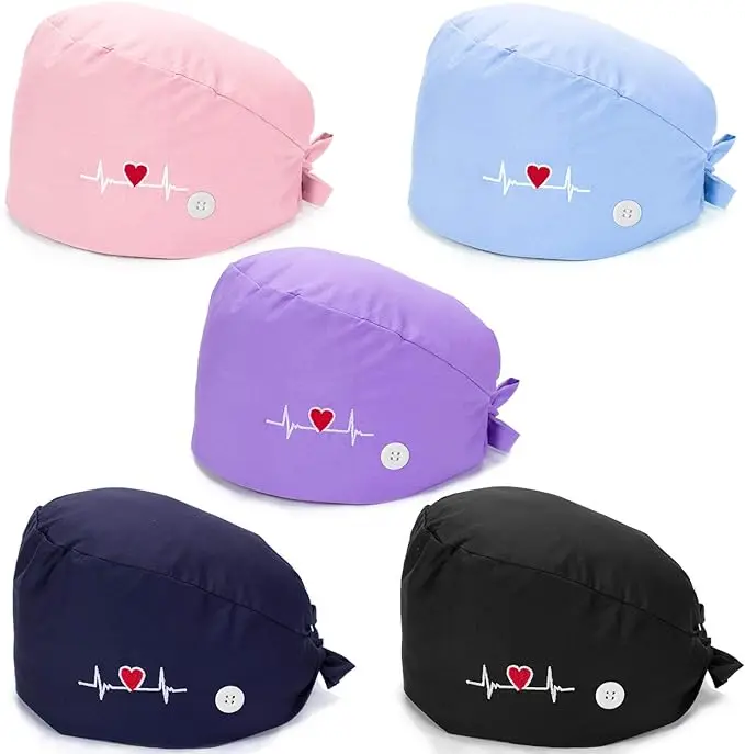 Waterproof Nursing Scrubs Work Patch Printed Bouffant Working Cap Adjustable Sweat Absorption Scrub Hats