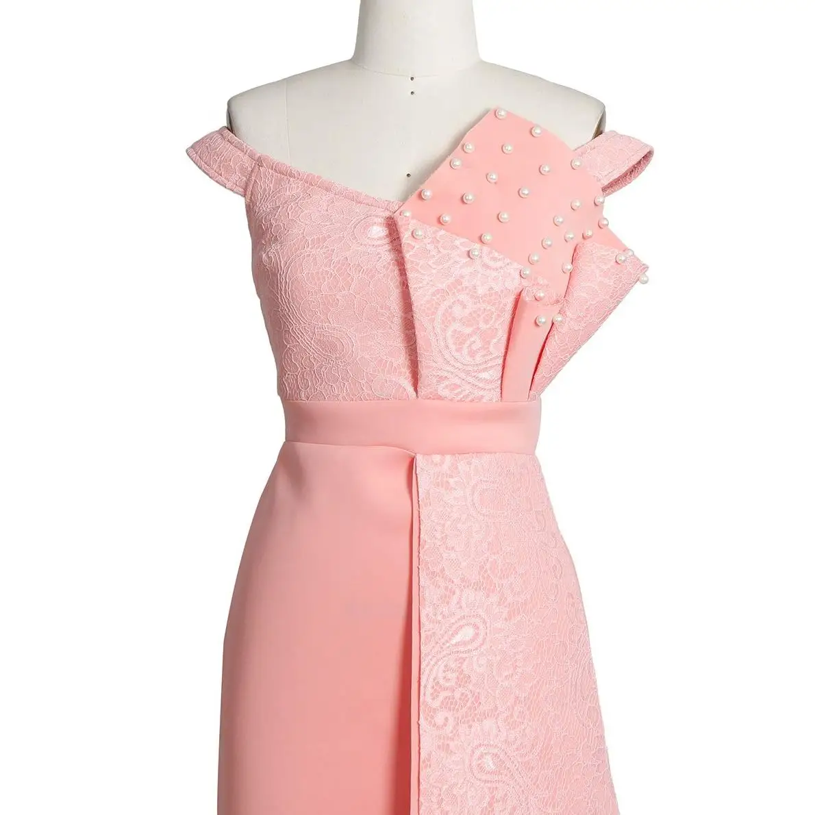 W76098 New Arrival Lace Slash Neck composite Front Handmade Ruffle Nail Beaded Luxury Evening Dresses Party Dress