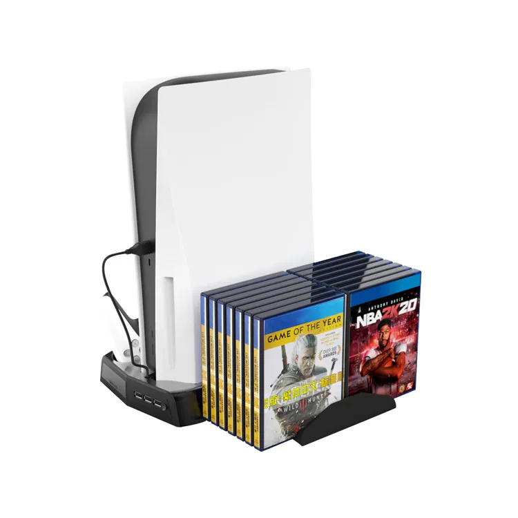 Multifunctional All-in-one accessories Vertical Stand Cooling Fan Dock with Storage Tray Bracket for PS5 Handle Base Charger