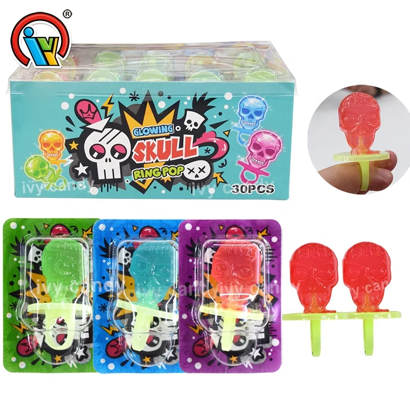 Halloween skull ring pop lollipop hard candy sweets factory
