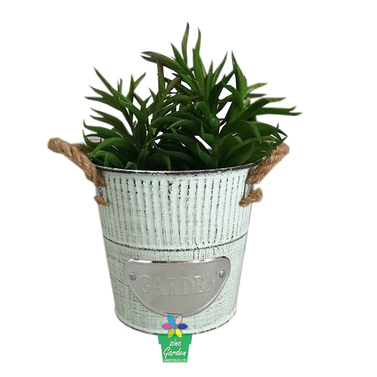 Galvanized zinc oval flower pots cheap deep tray bucket with handle metal succulent pink planter pot for home garden use