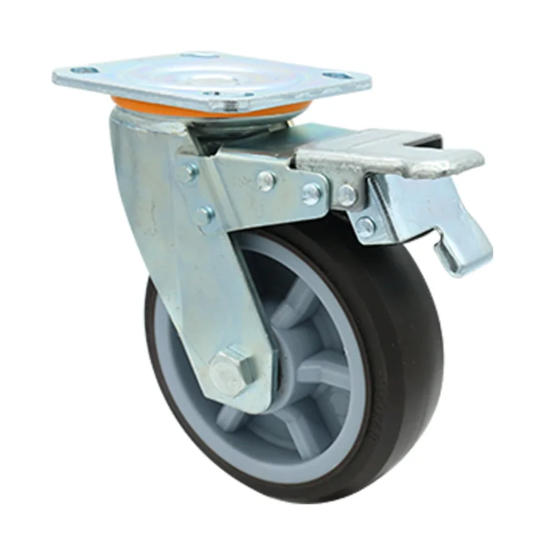 6.0 inch heavy duty casters industrial rubber brown tpr wheel silent trolley casters 150mm
