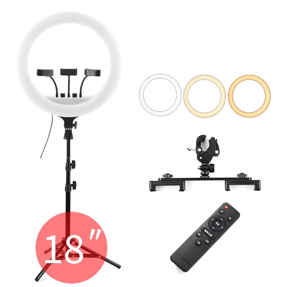 
Tianmei 18 inch 45cm Remote Control Dimmable Ringlight Bio Color Live Show Video LED Ring Light Lamp with 2.1m Tripod Stand 