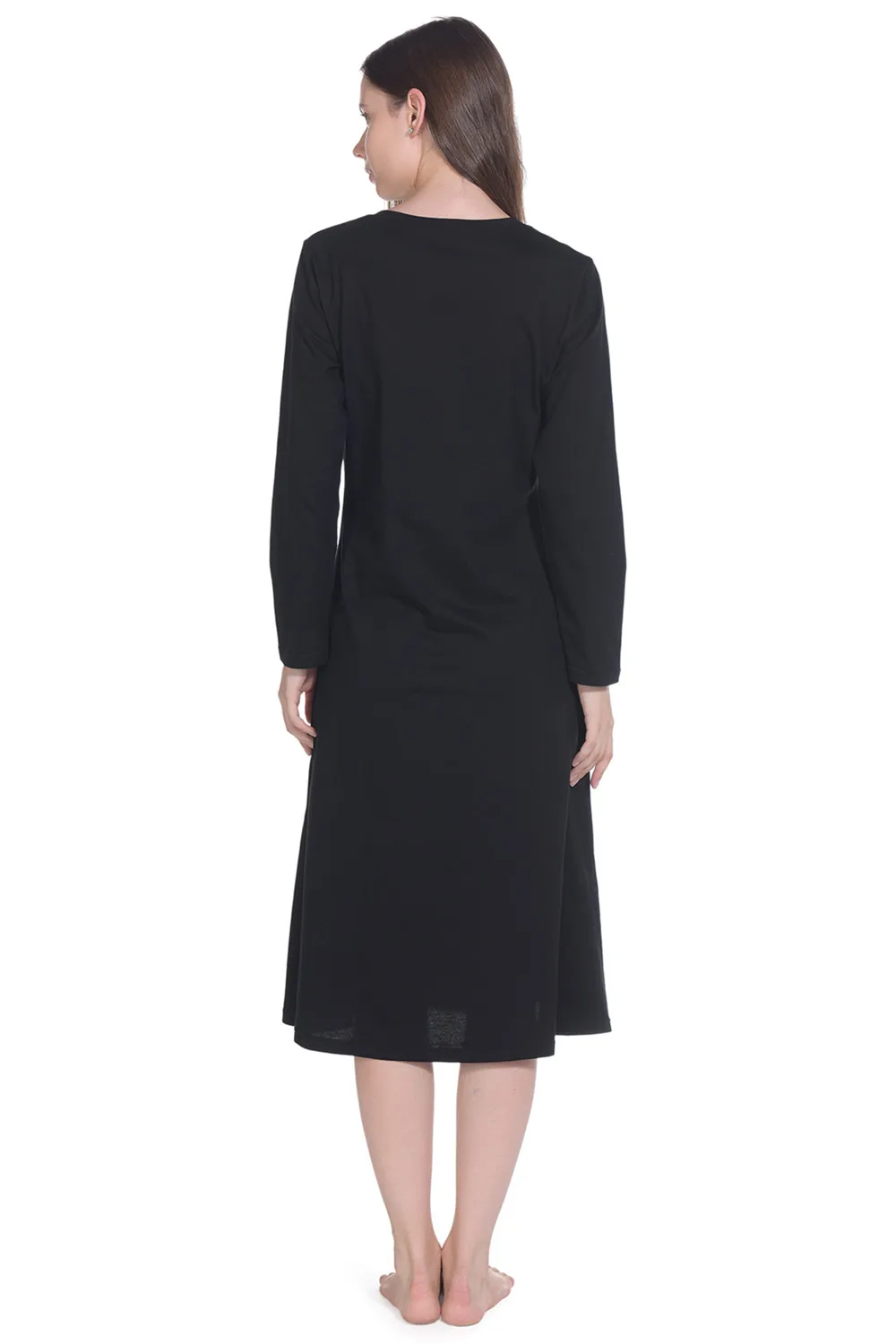 Indefini Nightgown for Women Cotton Long Sleeve Sleep Shirt Sleepwear Henley Full Length Nightshirts