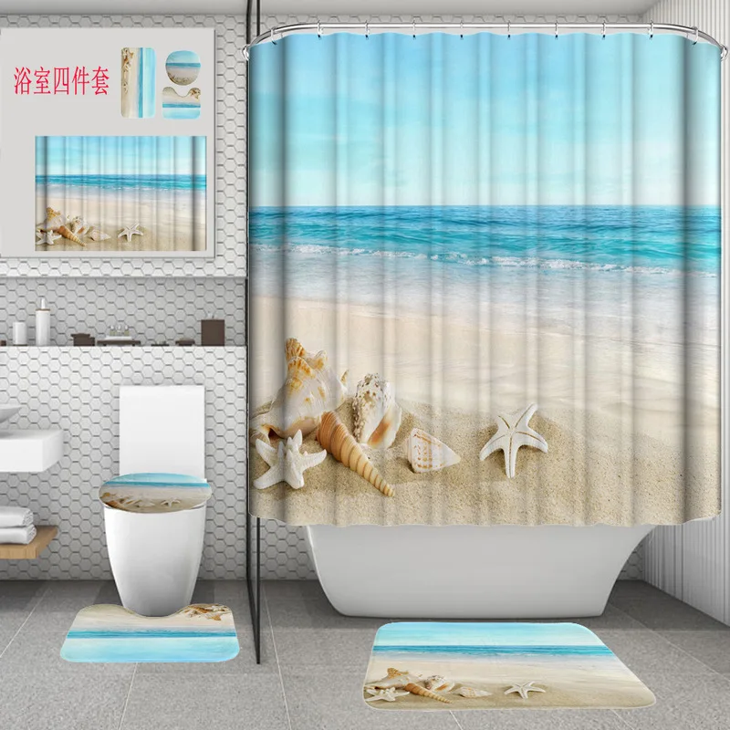 
Luxury Custom Shower Curtain 4 Piece Set For Bathroom 3D Printing Bathroom Shower Curtain 