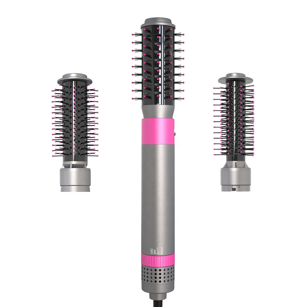Newly launched 3 in 1 interchangeable brush head hair straightener & curler brush sets custom fast dry hair dryer brush