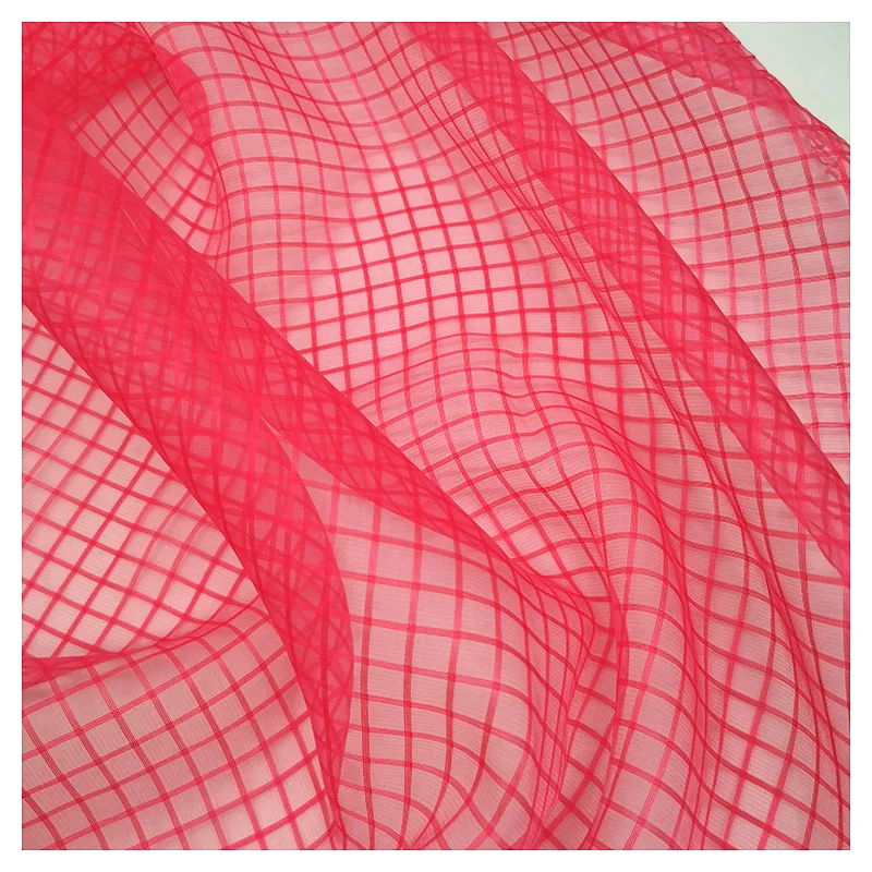 wholesale custom plaid organza fabric 100% polyester women