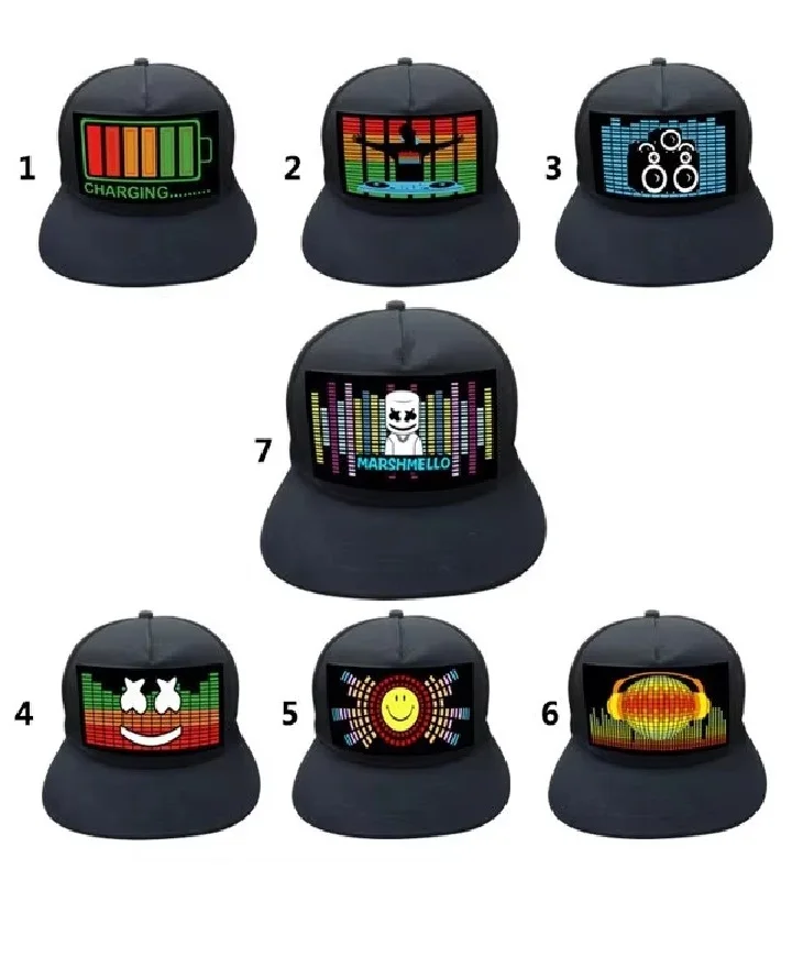 Light Up Sound Activated Baseball Cap Dj Led Flashing Hat with Detachable Screen for Man Woman