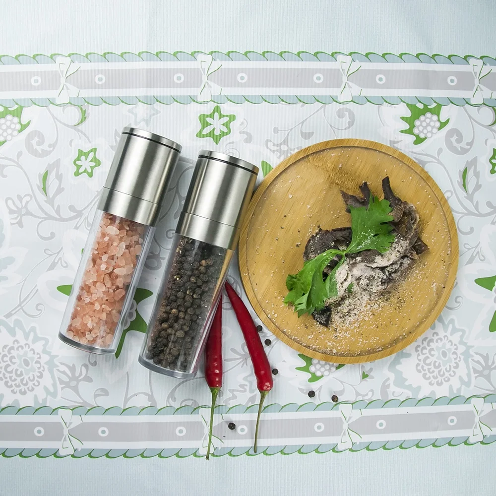 New Kitchenware Stainless Steel Mini Pepper and Salt Grinder Set With  Adjustable Coarseness Setting and Plastic Bottle