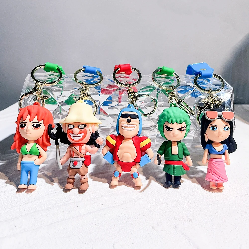 Hot Sale 3D PVC Rubber Luffy Key Chain Cute Cartoon Chopper Key Ring Luffy Pendant Keychain Toys For Backpack Bag Hanging