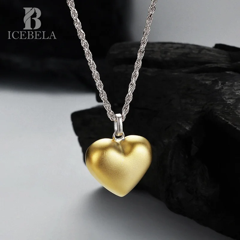 Fine Jewelry Girls Love Gift 2023 Fashion Manufacture S925 Sterling Silver Frosted 18k Gold Heart Pendant Necklaces For Women