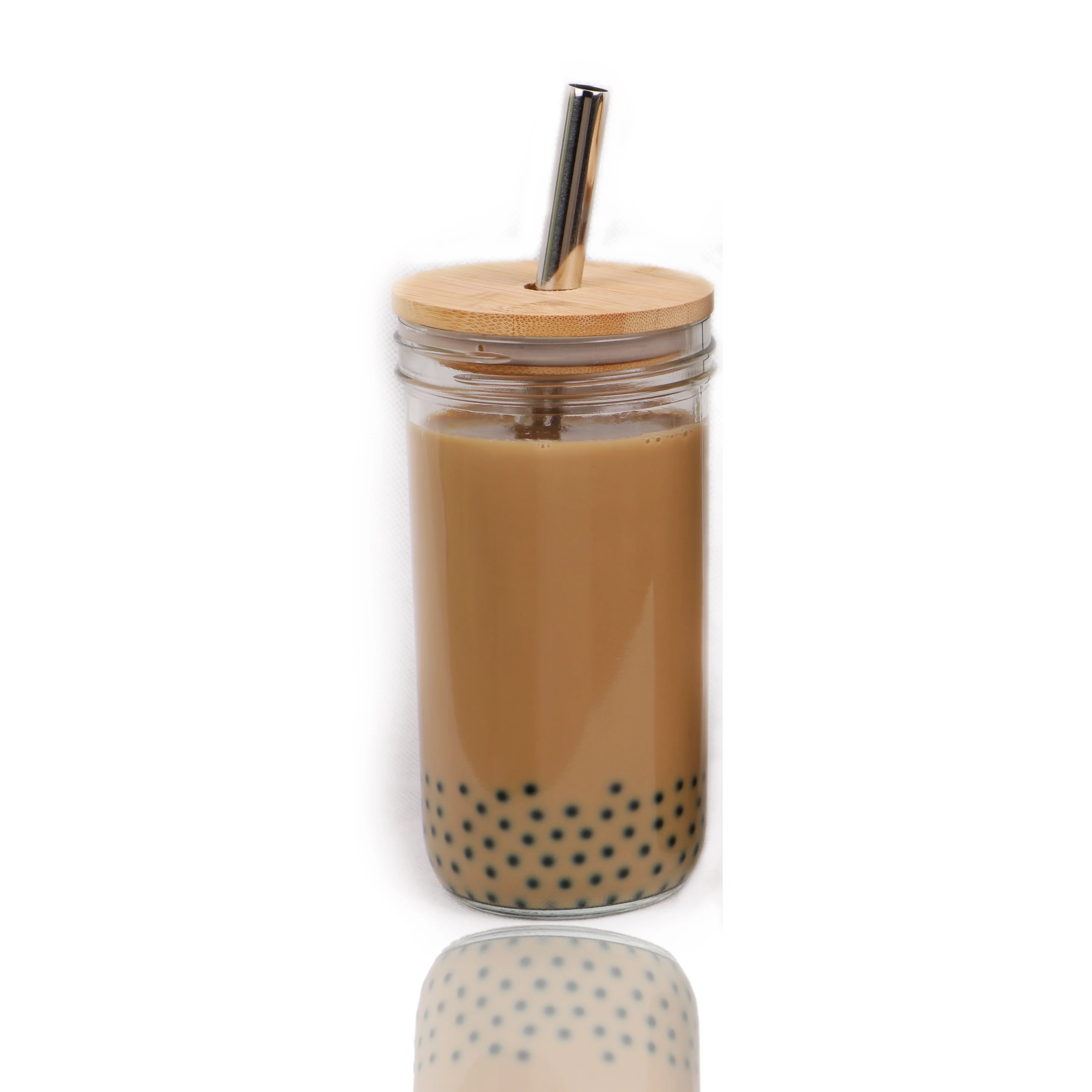 Многоразовая чашка для чая с широким горлышком Boba Bubble 24oz, банка для холодного кофе с бамбуковой крышкой