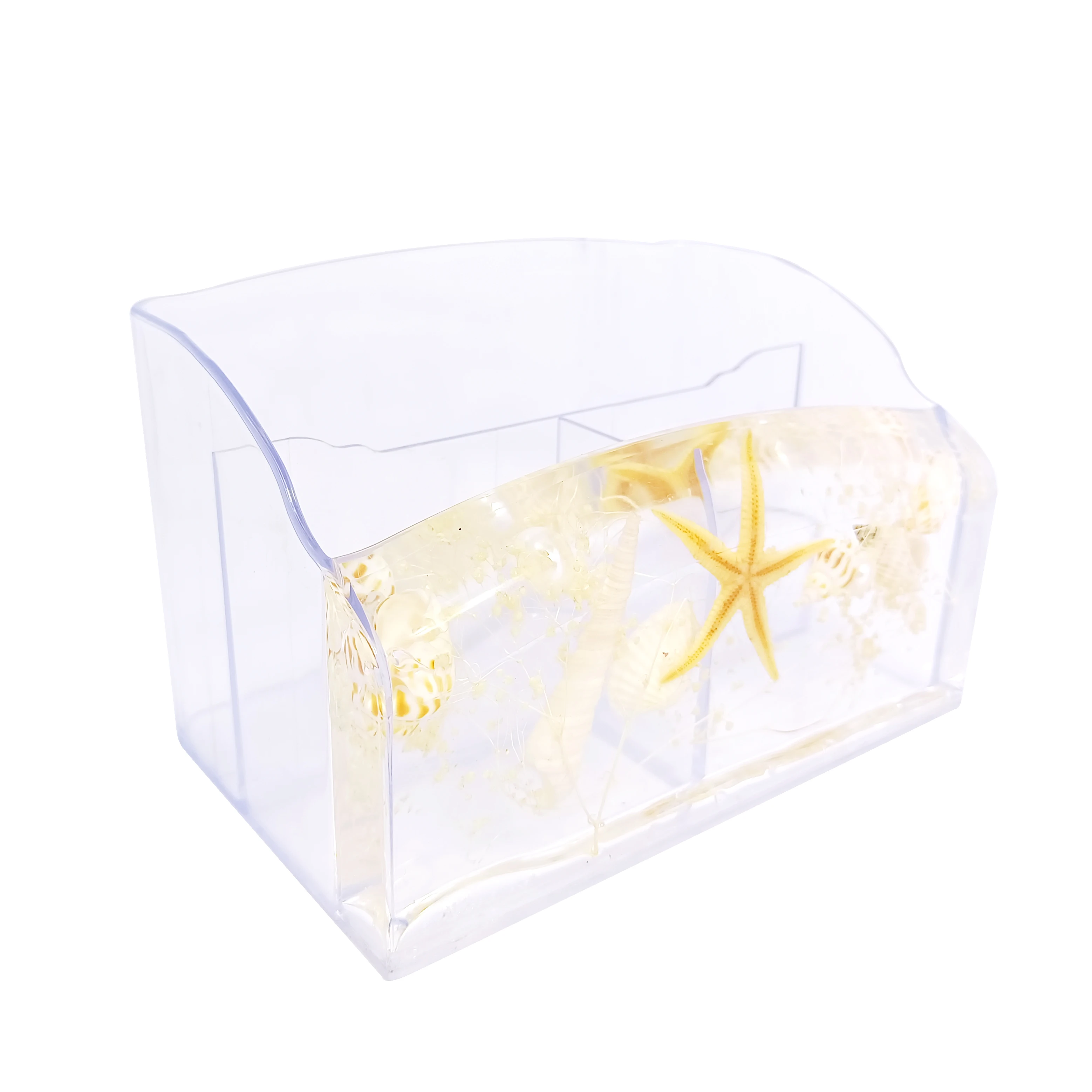 Acrylic Stationery Organizer 3 Compartments Seashells TV AC Remote Control Holder for Organization