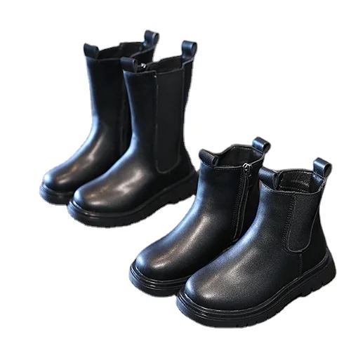 Детские ботинки челси с высоким верхом и низким верхом, детские ботинки для девочек, детские ботинки на молнии с круглым носком, Размеры 26-36