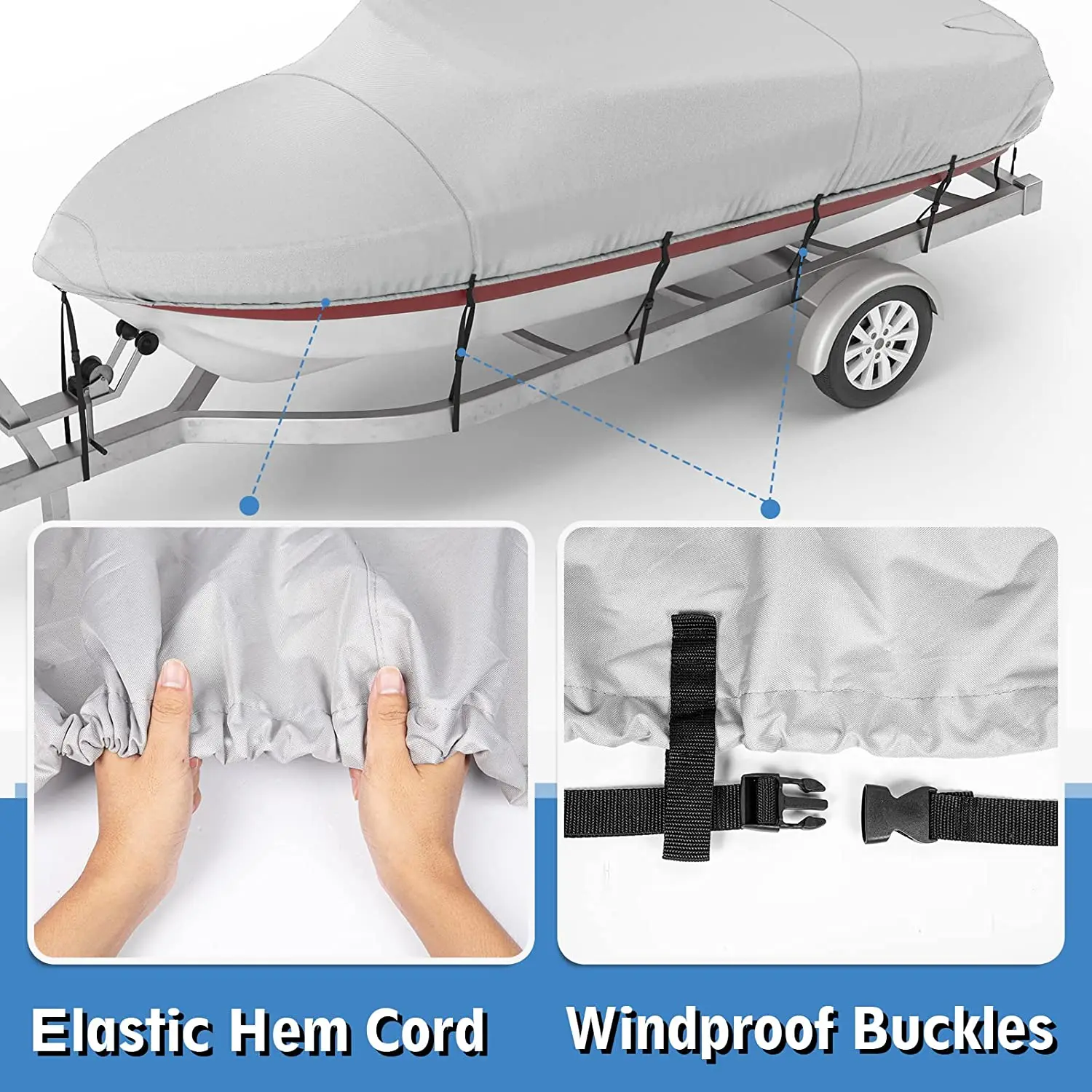 HOTO Lightweight Oxford Fabrics  Waterproof Durable Ship Cover High Quality Customized Universal Fit Polyester Boat Cover