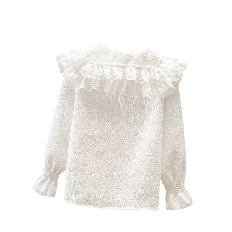 Kindergarten children autumn white long sleeve blouse girls lace neck princess shirt school uniform blouse